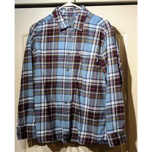 Eddie Bauer Blue Plaid Cotton Flannel Button Up Shirt Mens Sz XL